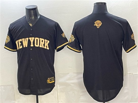 Men's New York Knicks Blank Black Gold 2026 Finals Patch Stitched Baseball Jersey