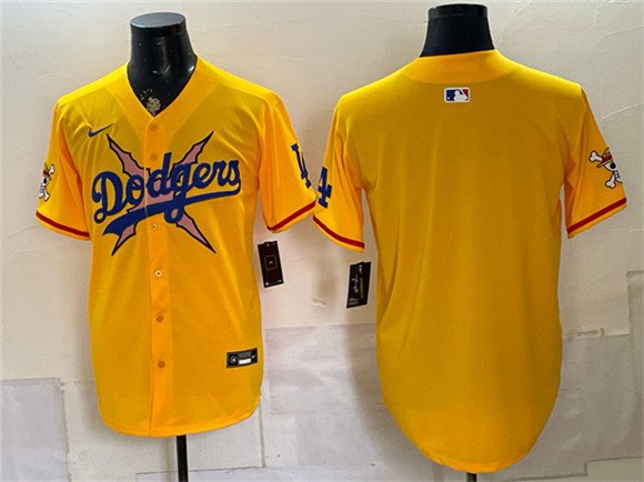 Men's Los Angeles Dodgers x One Piece Blank Yellow Vapor Premier Limited Stitched Baseball Jersey