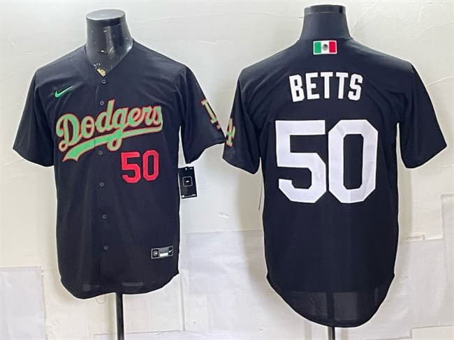 Men's Los Angeles Dodgers #50 Mookie Betts Black Mexico Limited Stitched Baseball Jersey