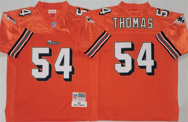 Men's Miami Dolphins #54 Zach Thomas Orange Throwback Stitched Football Jersey