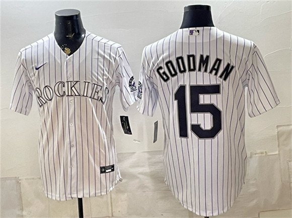 Men's Colorado Rockies #15 Hunter Goodman White Home Stitched Baseball Jersey