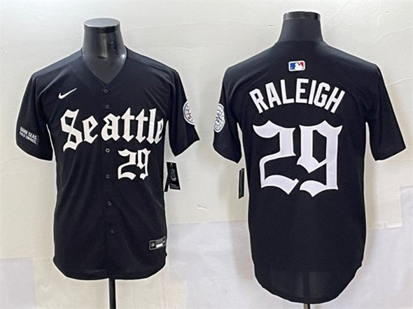 Men's Seattle Mariners #29 Cal Raleigh Black 'Deep Sea Gothic Edition' Vapor Premier Limited Stitched Baseball Jersey