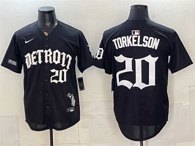 Men's Detroit Tigers #20 Spencer Torkelson 2026 Black 'Motor Gothic Edition' Vapor Premier Limited Stitched Baseball Jersey