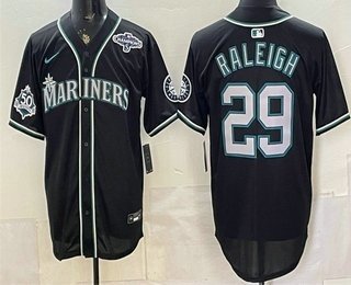 Men's Seattle Mariners #29 Cal Raleigh 50th Black Out Style Vapor Premier Limited Jersey