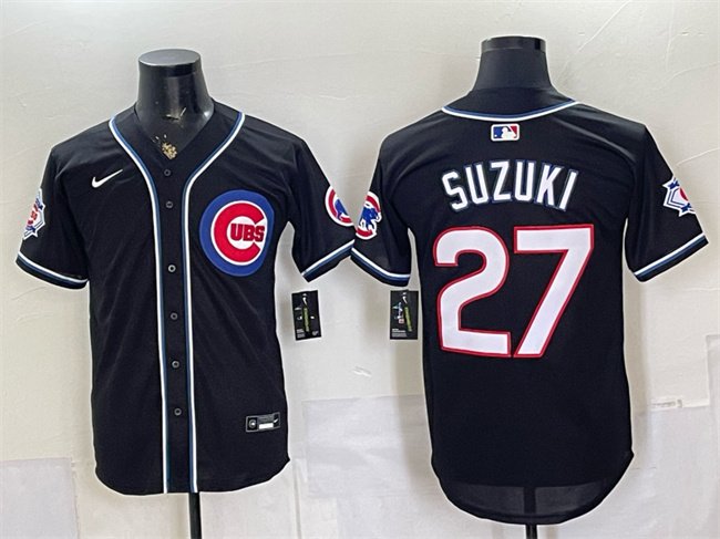 Men's Chicago Cubs #27 Seiya Suzuki 150th Anniversary Black Out Style Vapor Premier Limited Stitched Baseball Jersey