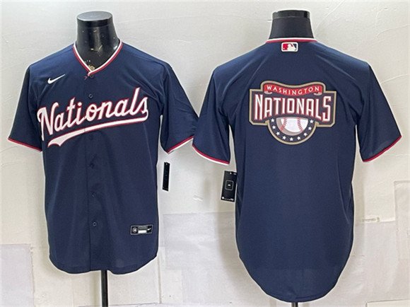 Men's Washington Nationals Team Big Logo Navy Stitched Baseball Jersey