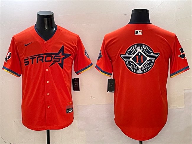Mens Houston Astros Team Big Logo Orange 2025 City Connect With Texas Patch Limited Stitched Baseball Jersey