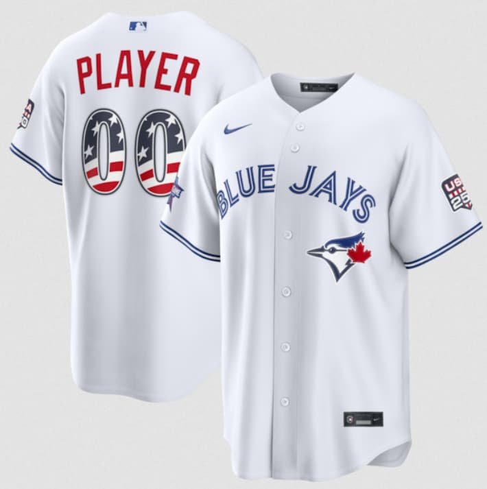 Men's Toronto Blue Jays Active Player Custom White 2026 All-Star Edition Stars & Stripes & USA 250 Fourth of July Home Stadium Stitched Baseball Jersey