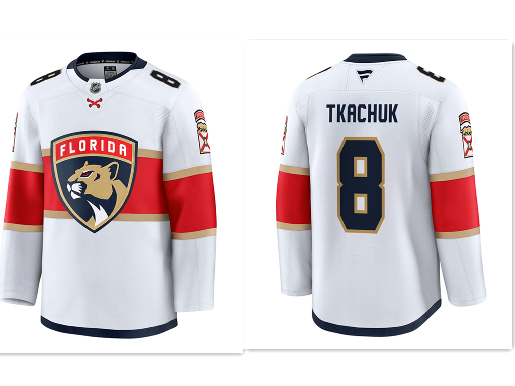 Men's Florida Panthers #8 Brady Tkachuk White Stitched Hockey away jersey