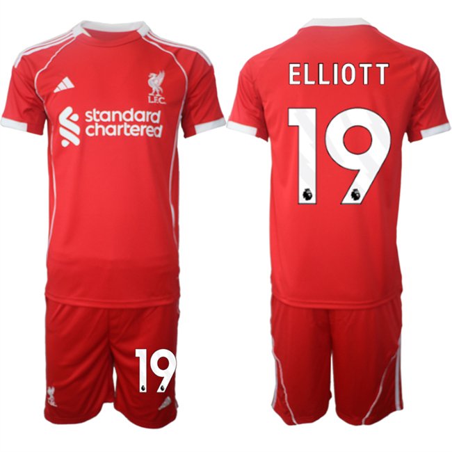 Men's Liverpool #19 Harvey Elliott 2025 Red Home Soccer Jersey Suit