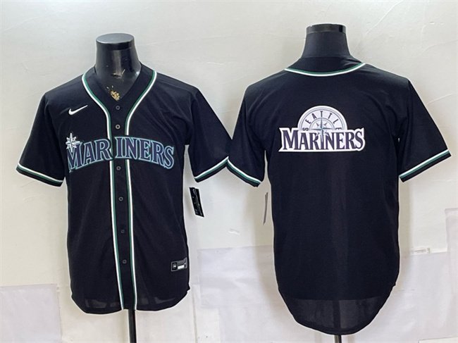 Men's Seattle Mariners Team Big Logo 2026 Fashion Replica Black Out Stitched Baseball Jersey