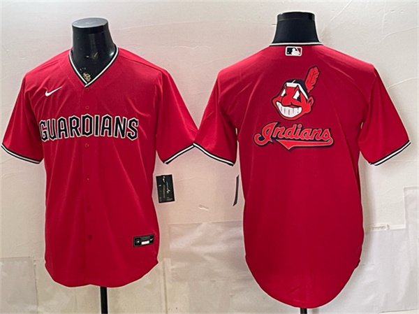 Men's Cleveland Guardians Team Big Logo Red Cool Base Stitched Baseball Jersey
