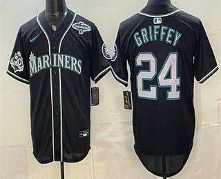Men's Seattle Mariners #24 Ken Griffey Jr 50th Black Out Style Vapor Premier Limited Jersey