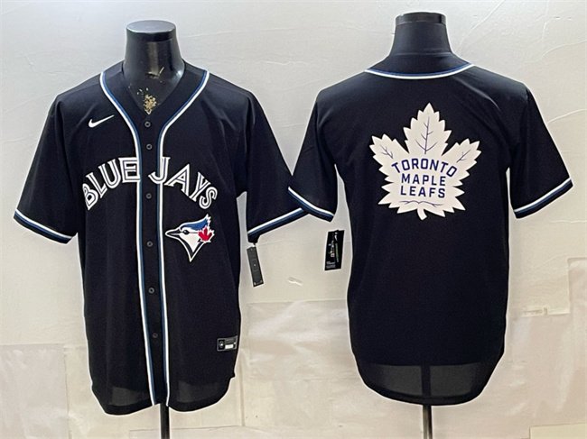 Men's Toronto Blue Jays & Leafs With White Leafs Logo 2026 Fashion Replica Black Out Stitched Baseball Jersey