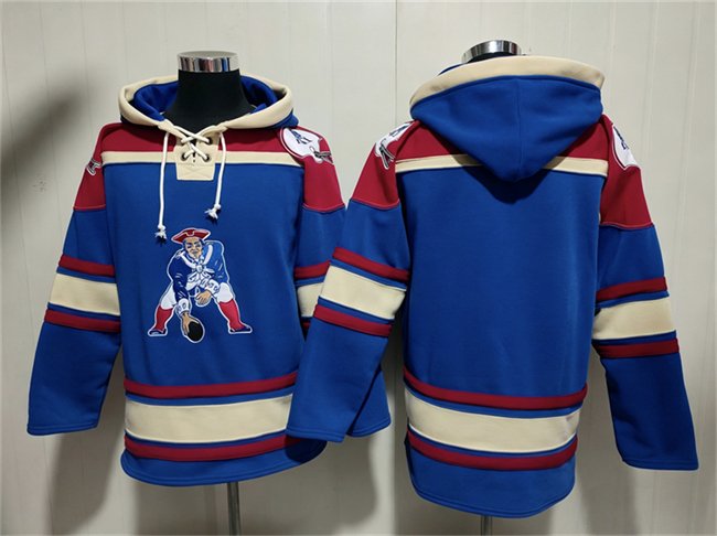 Men's New England Patriots Blank Navy Ageless Must-Have Lace-Up Pullover Hoodie
