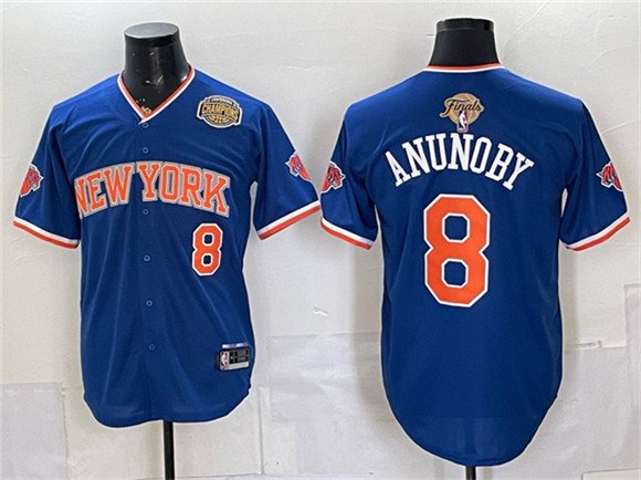 Men's New York Knicks #8 OG Anunoby Royal 2026 Finals & Eastern Conference Champions Patch Stitched Baseball Jersey