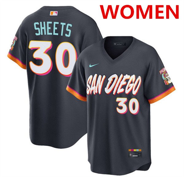 Women's San Diego Padres #30 Gavin Sheets Obsidian 2026 City Connect Stadium Stitched Baseball Jersey(Run Small)