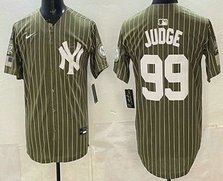 Men's New York Yankees #99 Aaron Judge Olive Pinstripe 2026 Armed Forces Day Salute To Service Jersey