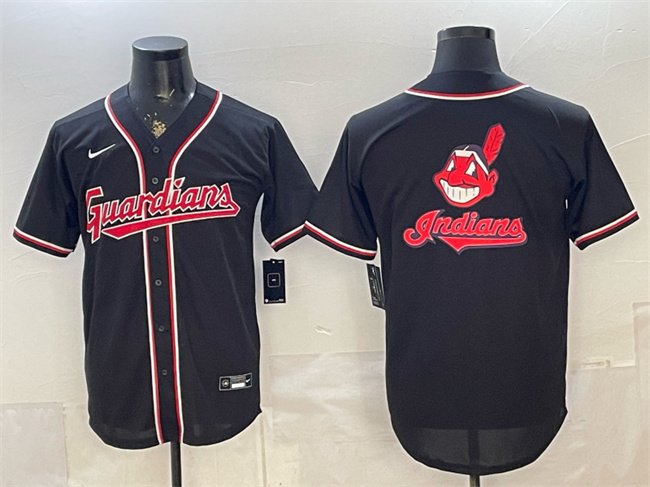 Men's Cleveland Guardians Team Big Logo 2026 Fashion Replica Black Out Stitched Baseball Jersey