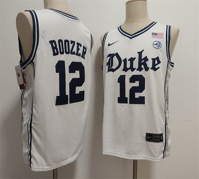 Men's Duke Blue Devils #12 Cameron Boozer White Stitched Basketball Jersey