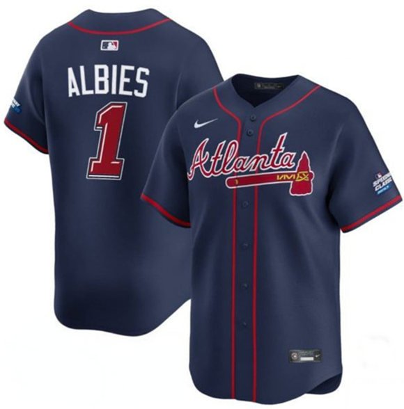 Men's Atlanta Braves #1 Ozzie Albies Navy 2025 Speedway Classic Alternate Limited Stitched Baseball Jersey