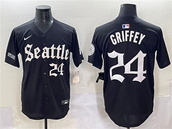 Men's Seattle Mariners #24 Ken Griffey Jr. Black 'Deep Sea Gothic Edition' Vapor Premier Limited Stitched Baseball Jersey