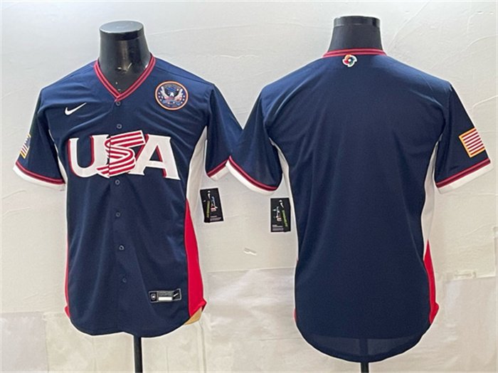 Men's USA Baseball Blank Navy 2026 World Baseball Classic United States 250th Anniversary Patch Road Stadium Stitched Jersey