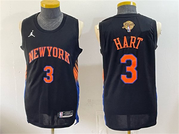 Men's New Yok Knicks #3 Josh Hart Black 2026 Finals Patch Statement Edition Stitched Jersey
