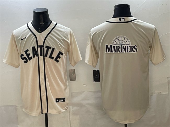 Men's Seattle Mariners Team Big Logo Cream Alternate Stitched Baseball Jersey