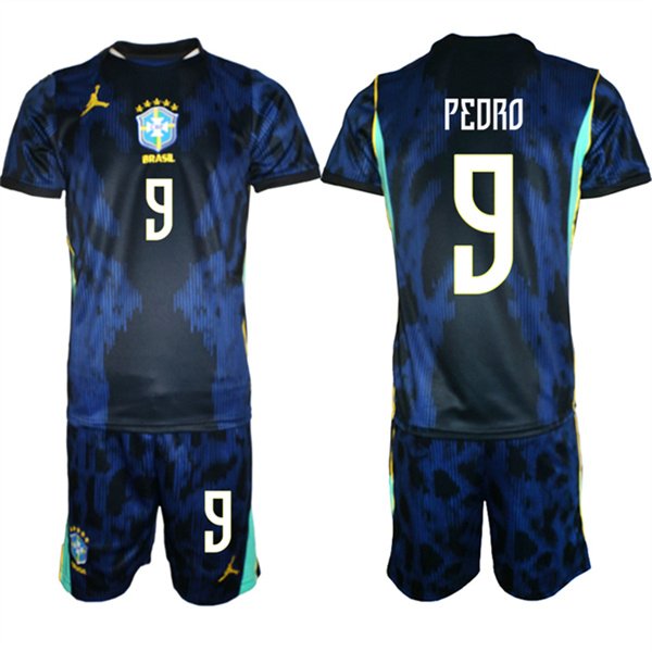 Men's Brazil national football team #9 Jo?o Pedro Navy 2026 Away Soccer Jersey Suit