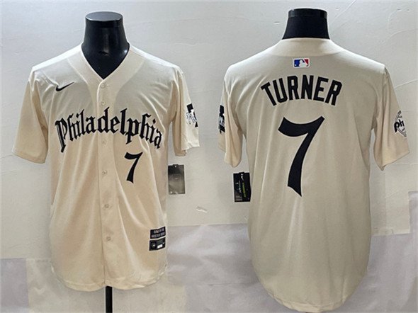 Men's Philadelphia Phillies #7 Trea Turner Cream Gothic Vapor Limited Stitched Jersey