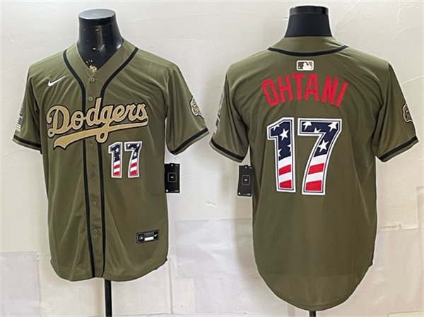 Men's Los Angeles Dodgers #17 Shohei Ohtani Olive 2026 Armed Forces Day 250 Fourth of July Stitched Baseball Jersey
