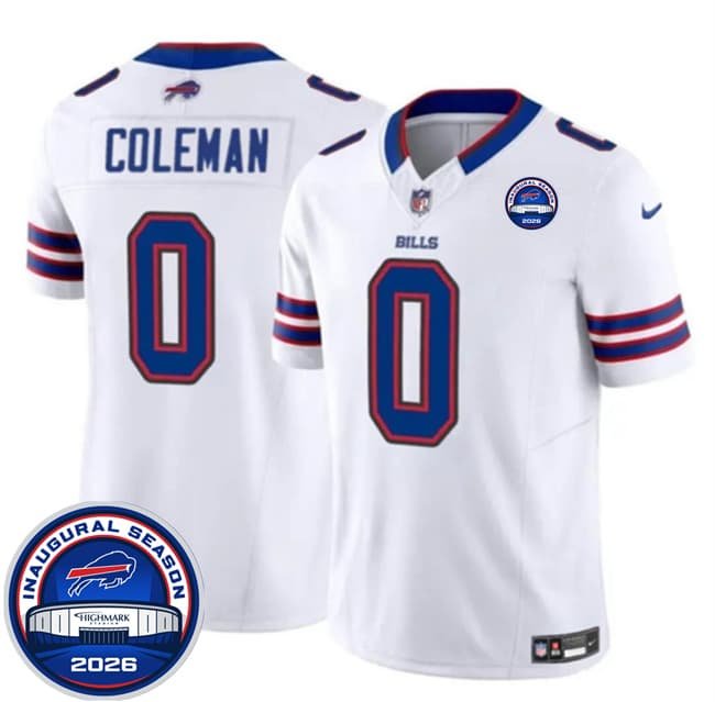 Men's Buffalo Bills #0 Keon Coleman White F.U.S.E. 2026 Inaugural Season at Highmark Stadium Football Stitched Jersey Men's Buffalo Bills #0 Keon Coleman White F.U.S.E. 2026 Inaugural Season at Highmark Stadium Football Stitched Jersey