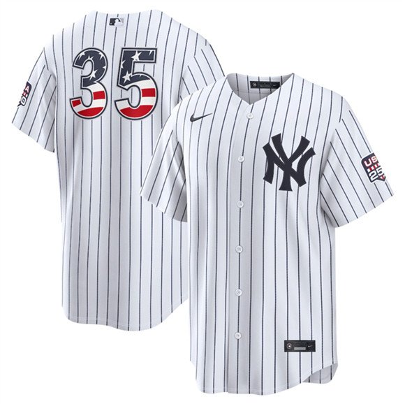 Men's New York Yankees #35 Cody Bellinger White 2026 USA 250 Fourth of July Home Stadium Stitched Baseball Jersey