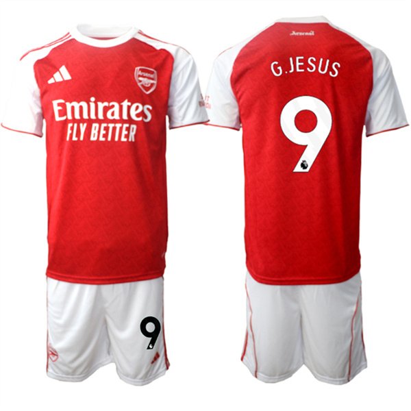 Men's Arsenal F.C #9 Gabriel Jesus 2026 Red Home Soccer Jersey Suit