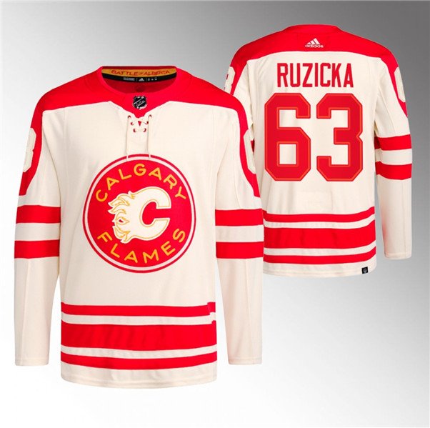 Men's Calgary Flames #63 Adam Ruzicka 2023 Cream Classic Primegreen Stitched Jersey