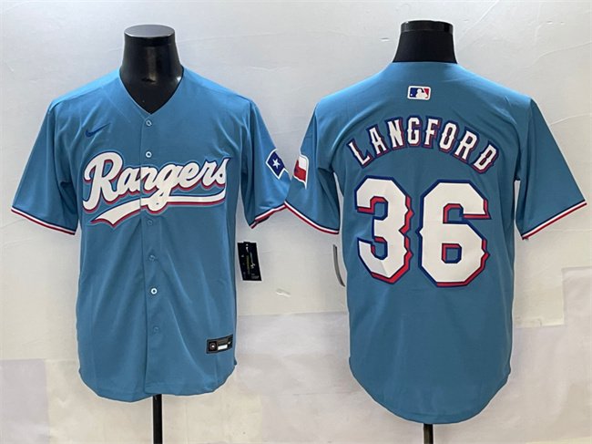 Men's Texas Rangers #36 Wyatt Langford Blue Limited Stitched Baseball Jersey