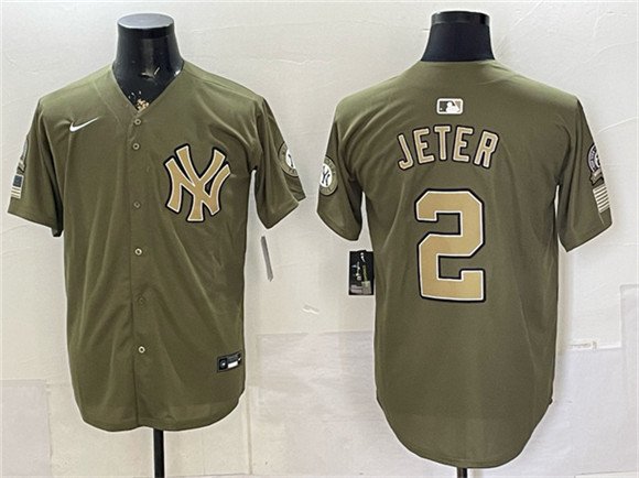 Men's New York Yankees #2 Derek Jeter Olive 2026 Armed Forces Day Stitched Baseball Jersey