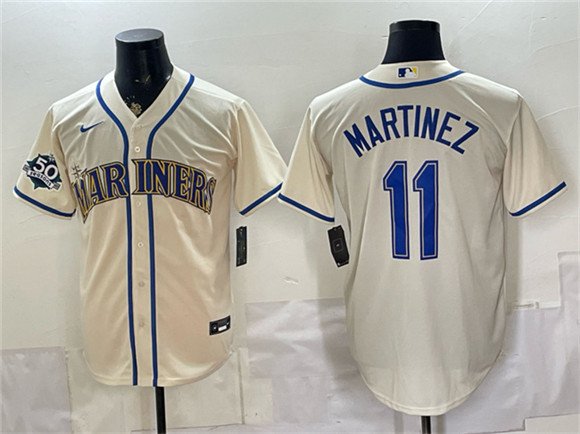 Men's Seattle Mariners #11 Edgar Martinez Cream 50th Anniversary Patch Stitched Baseball Jersey