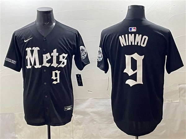 Men's New York Mets #9 Brandon Nimmo Black 'Gotham Gothic Edition' Vapor Premier Limited Stitched Baseball Jersey