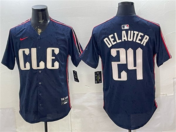 Men's Cleveland Guardians #24 Chase DeLauter Navy 2024 City Connect Limited Stitched Baseball Jersey