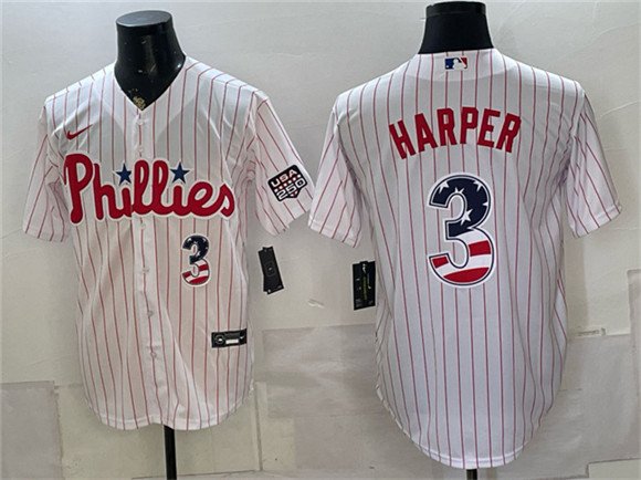 Men's Philadelphia Phillies #3 Bryce Harper White USA 250 Fourth of July Home Stitched Baseball Jersey