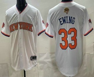 Men's New Yok Knicks #33 Patrick Ewing White 2026 Finals Patch Stitched Baseball Jersey