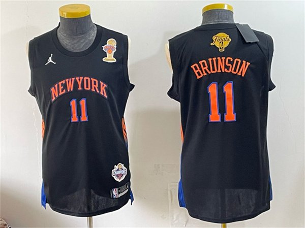 Men's New Yok Knicks #11 Jalen Brunson Black 2026 Finals Champions Patch Statement Edition Stitched Jersey