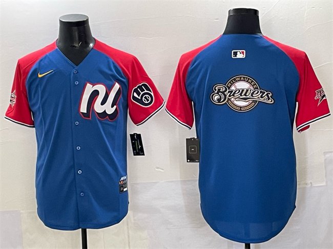 Men's National League Milwaukee Brewers Team Big Logo Blue Red Alternate 2025 All-Star Edition Limited Stitched Baseball Jersey