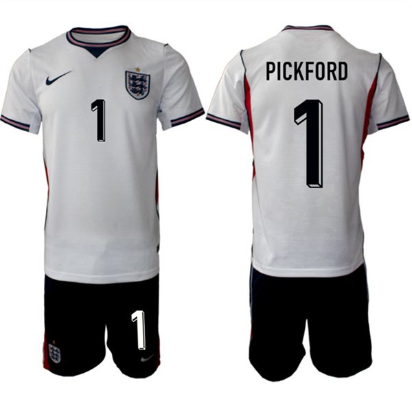 Men's England 2026 #1 Jordan Pickford White Home Soccer Jersey Suit