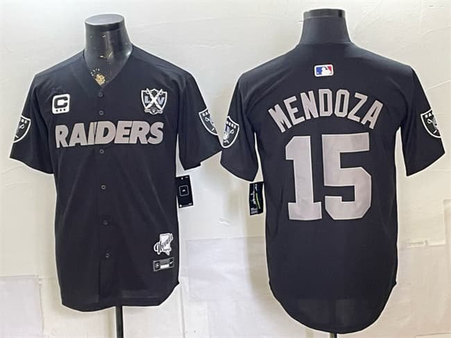 Men's Las Vegas Raiders #15 Fernando Mendoza Black With 3-Star C Patch Nevada Silver Stat Patch And 65th Anniversary Patch Stitched Football Jersey
