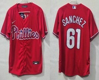 Men's Philadelphia Phillies #61 Cristopher Sanchez Red Cool Base Jersey