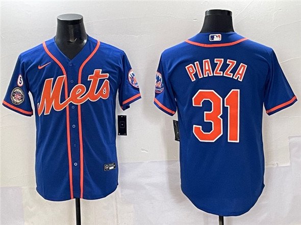 Men's New York Mets #31 Mike Piazza Blue With Patch Cool Base Stitched Baseball Jersey