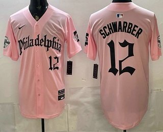 Men's Philadelphia Phillies #12 Kyle Schwarber Pink Gothic Vapor Limited Stitched Jersey